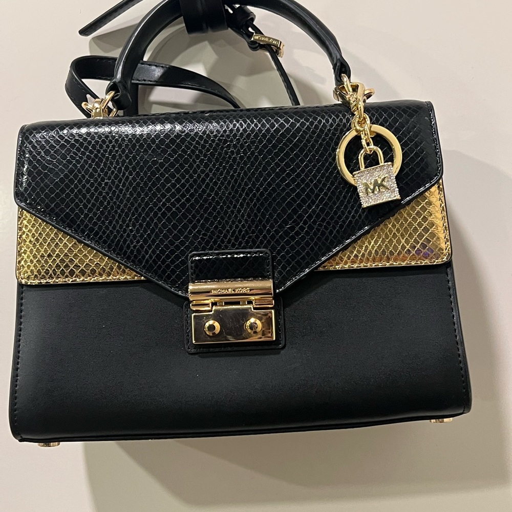 Micheal kors faux print gold and black bag